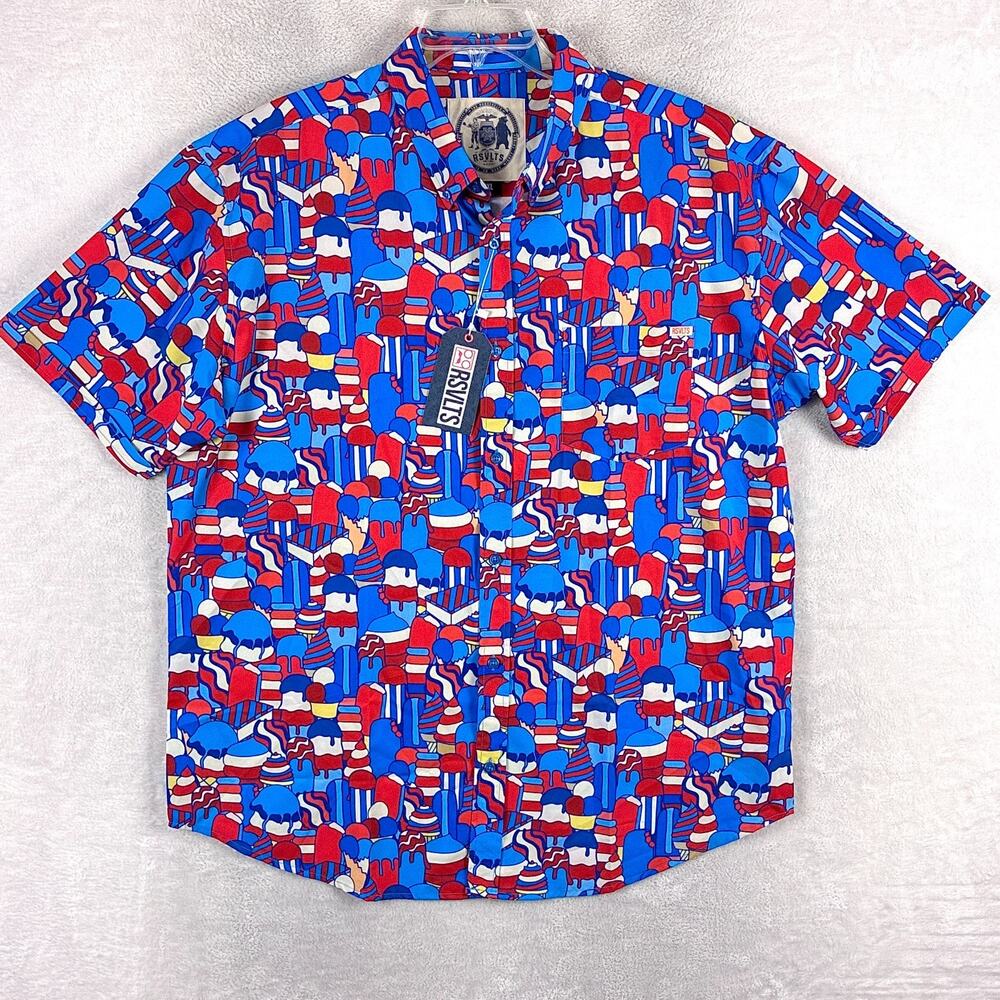 RSVLTS Shirt Mens 2XL Red White Americana Swirl AOP Kunuflex Preppy Patriotic